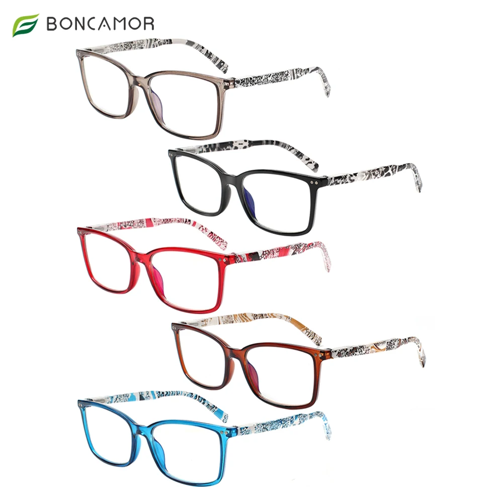 

Boncamor Reading Glasses Blue Light Blocking Men and Women with Spring Hinge Anti UV Computer Optical Diopter Eyeglasses 0~400