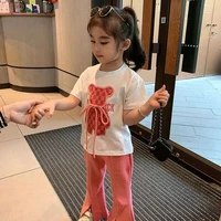 kids girls clothes set new summer cartoon printing short sleeved t shirt flared pants two piece childrens baby clothing