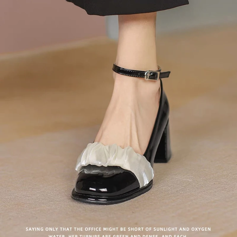 

Туфли-лодочки весна-осень с бантом-бабочкой повседневные с острым носком на толстом каблуке женские туфли-лодочки на высоком каблуке разме...