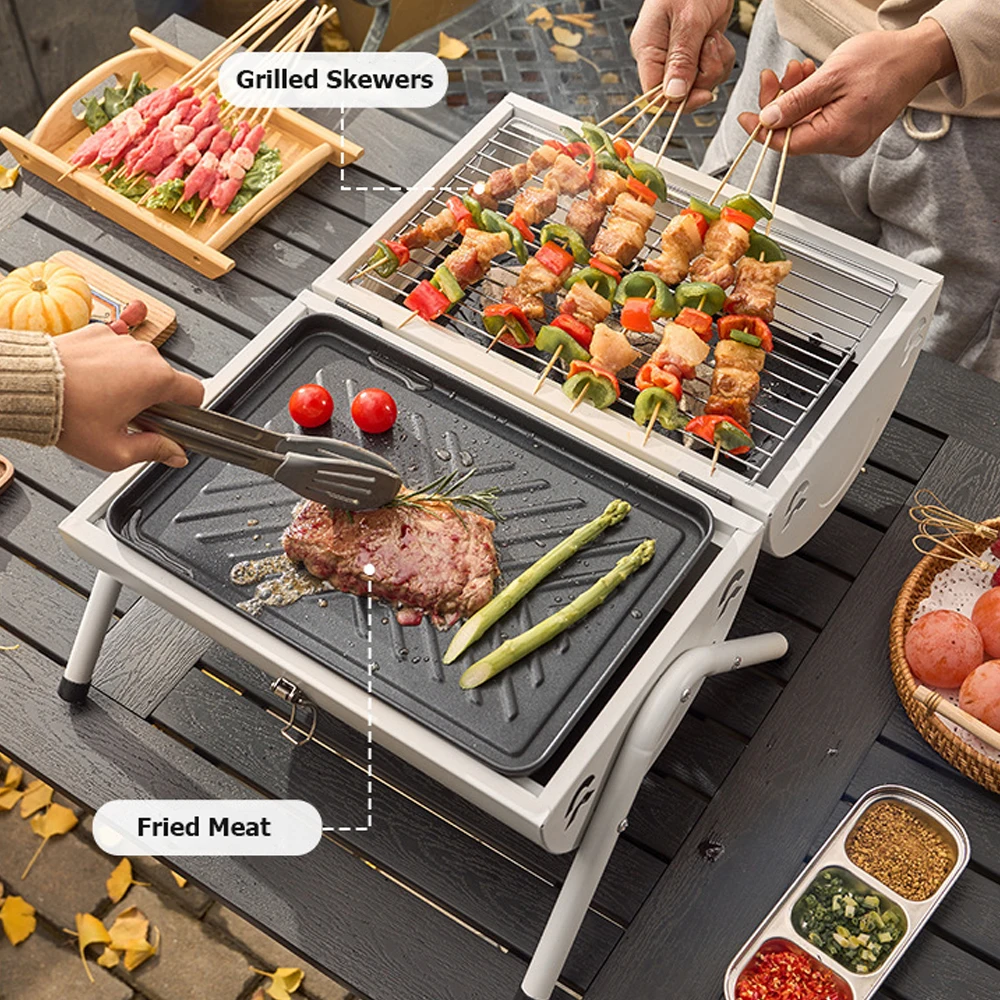 

Dual Fire Folding Easy to Store Gas Stove Lightweight Picnic Barbecue Camping Dual Stove Dual Purpose BBQ Grill Heating Stoves