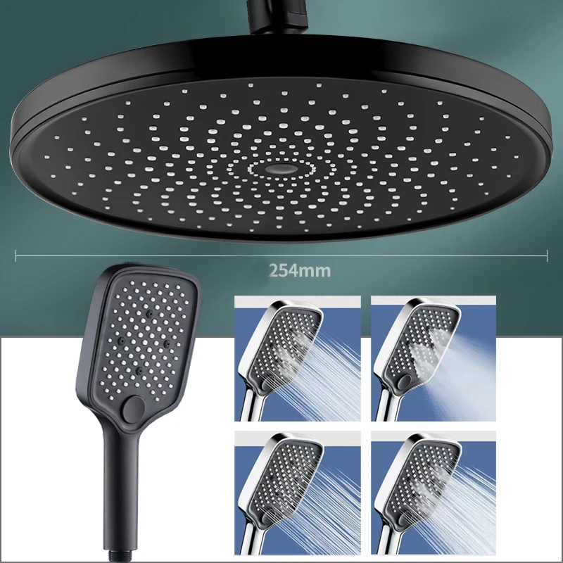 

Black Rainfall Shower Head Water Saving Silver High Pressure Top Shower Water Massage Shower Bathroom Accessories