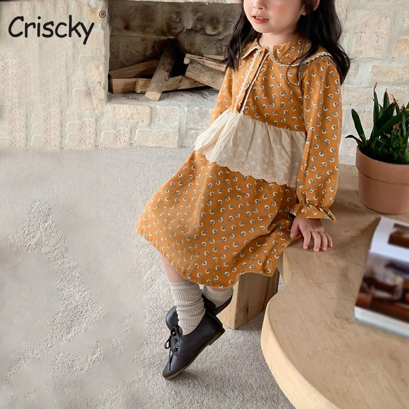 

Criscky 2022 Spring Newborn Baby Girl Clothes Peter Pan Collar Floral Long Sleeve For Toddler Dress Outfits Casual Wear