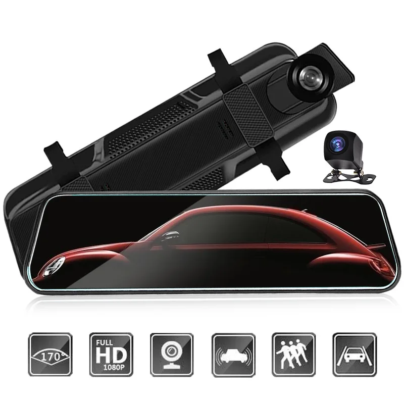 Dvr 10 Inch Dash Cam Monitor for Car Camera Dual Lens 1080P Full Screen Night Vision Auto Recorder for Car DVD Player Navigation