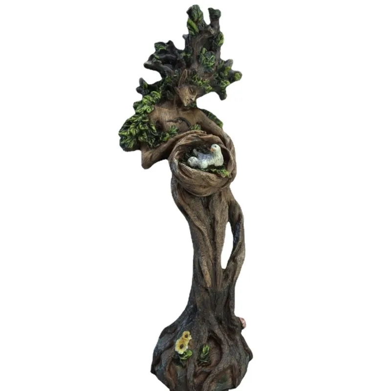 

Natural Forest Goddess Bird Statue Tree Man and Bird Resin Ornaments Desktop Decoration Personalized Creative Garden Accessories