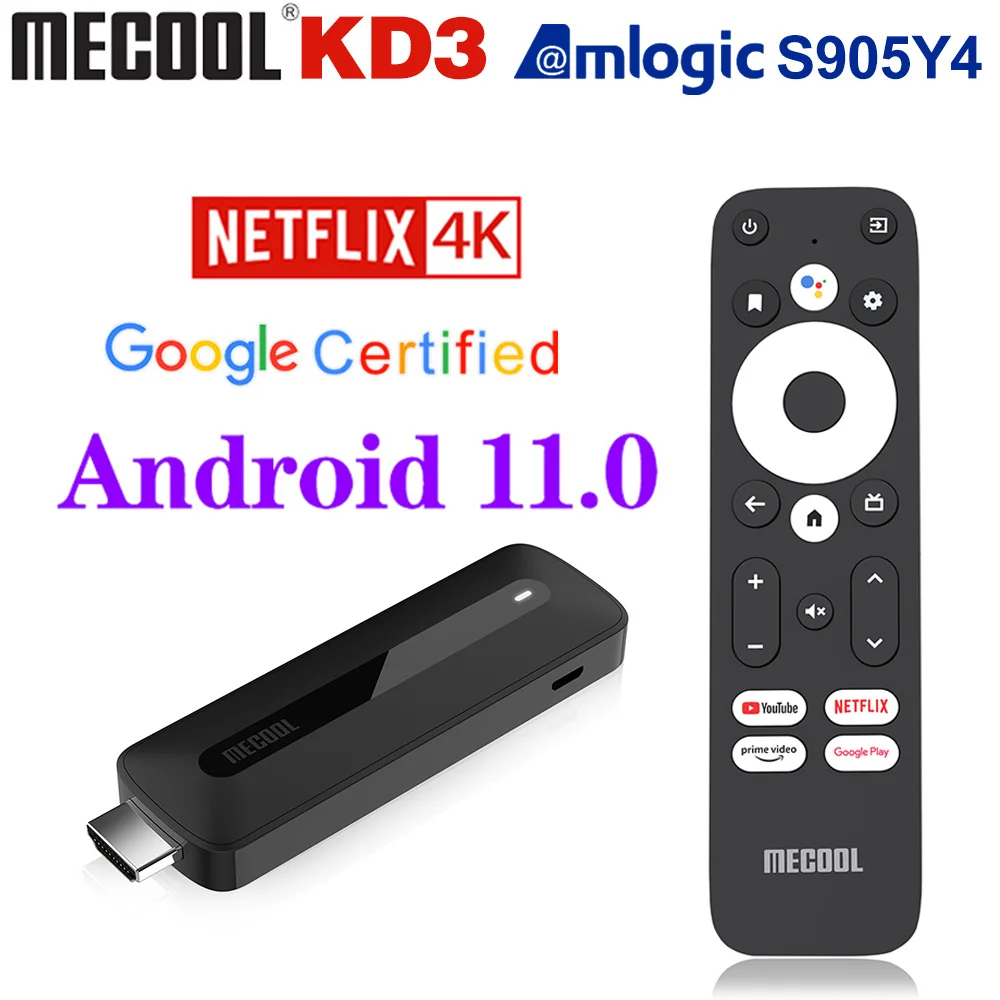 

2022 Mecool KD3 Netflix 4K TV Stick Amlogic S905Y4 TV Box Android 11 2GB 8GB Google Certified Support AV1 Dual Wifi TV Dongle