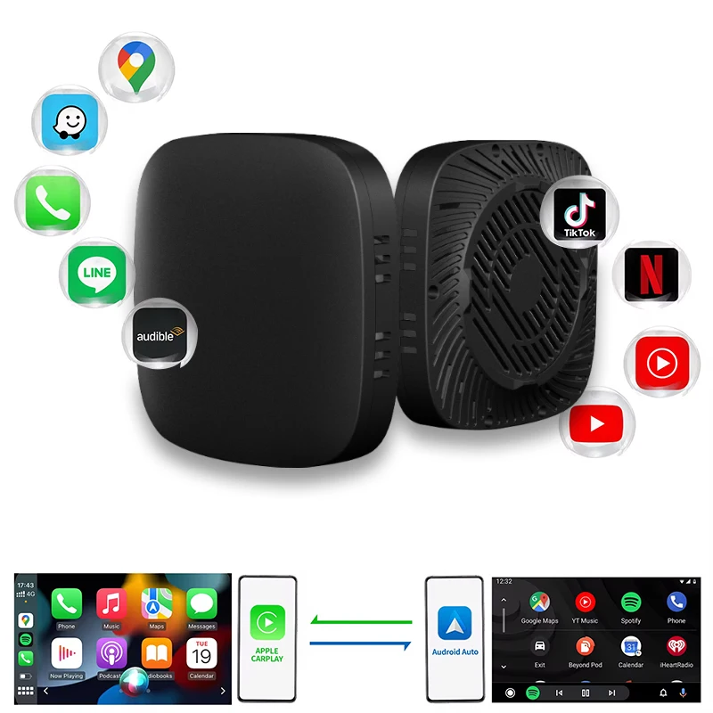 Фото TAA01 3-в-1 беспроводной автомобильный адаптер Android 10 CarPlay Android Auto WiFi 6 BT 5.4 2ГБ/16ГБ или 32ГБ Plug & Play Type-C №4