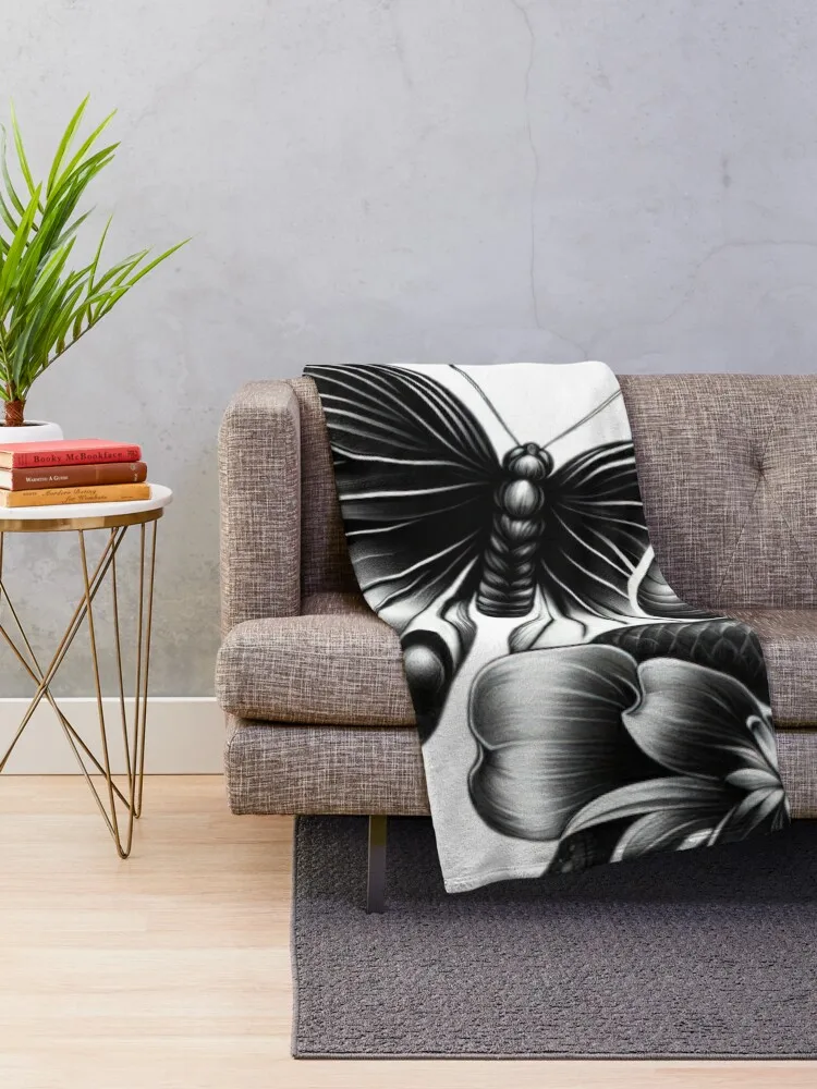 бабочка со змеей и цветочным татуировкой иллюстрация эскиз пледы роскошные