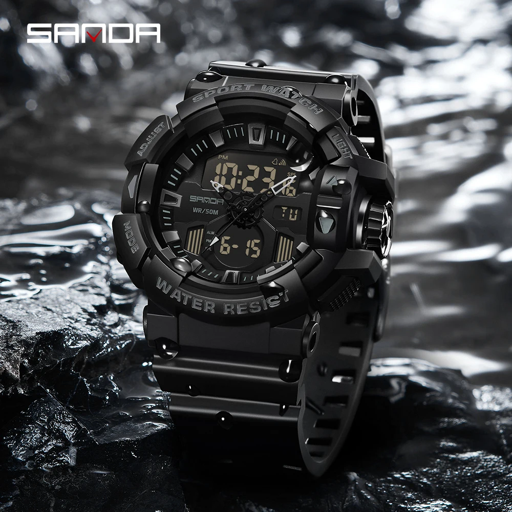 

SANDA 2023 New Men's Watches Dual Display Watch 50M Waterproof Sports Military Quartz Wristwatch Clock Relogio Masculino 3129