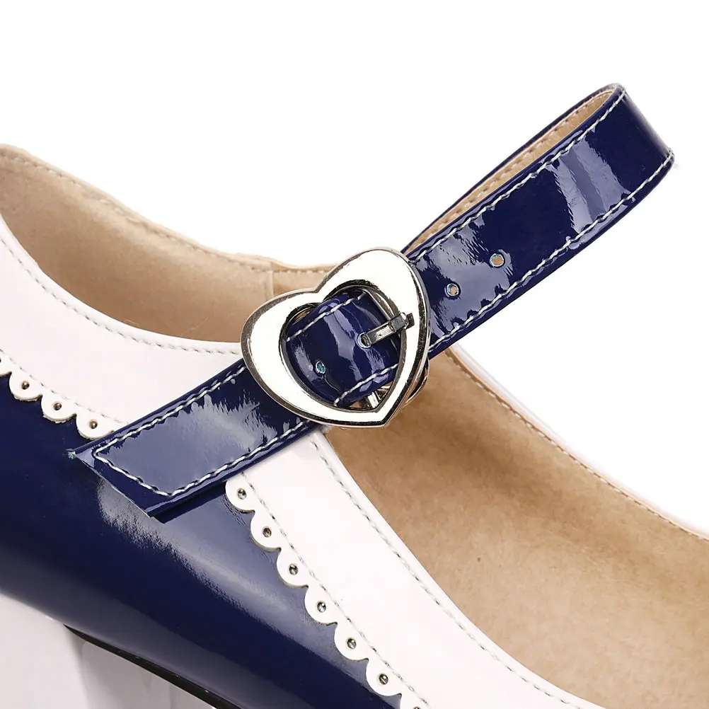 Eokkar Patent Mary Janes Heels Pink Block Rockabilly Shoes Lolita High Heels Shoes Wingtip Shoes Black White Pumps Shoes 2022