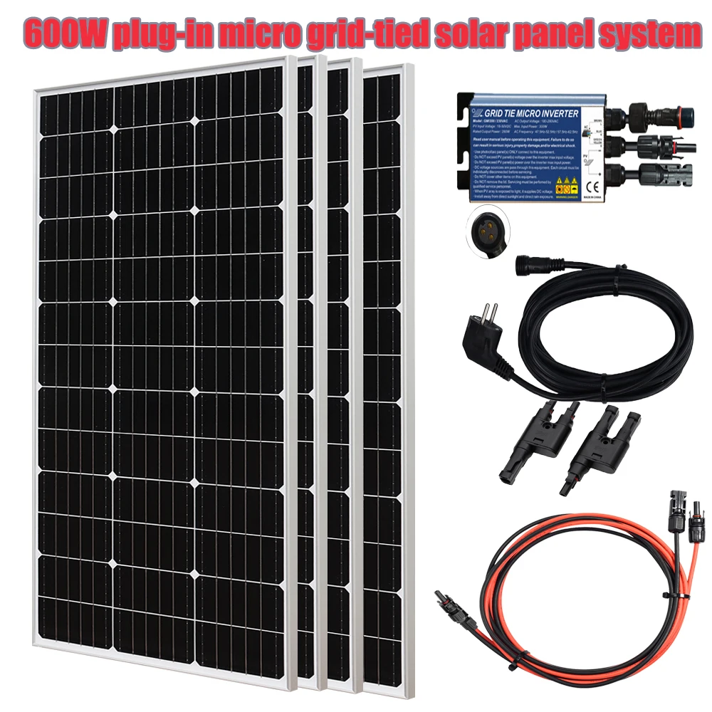 

Solar Panel kit System for balcony 600w 4pcs 150w mono Solar plant photovoltaic module Power station 180V220V 230v Microinverter