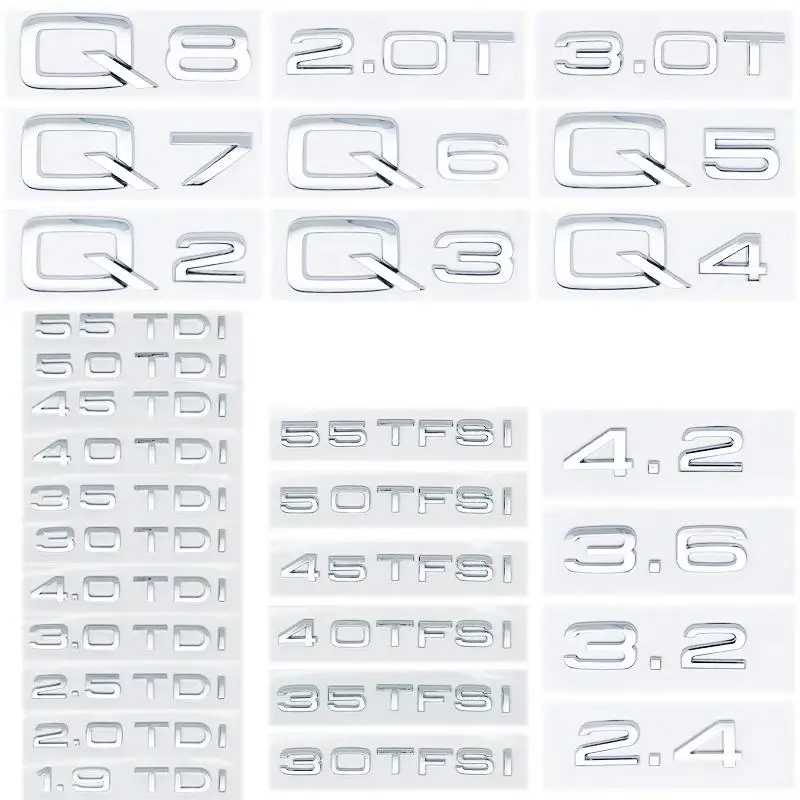 

Хромированные серебряные цифры из АБС-пластика с буквами Q2 Q3 Q4 Q5 Q6 Q7 Q8 TDI TFSI 2.0T Эмблема для Audi Q серии Автомобильное крыло Багажник Задний логотип Наклейка