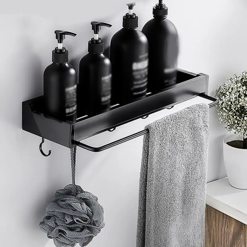 

30/40cm Bathroom Rack Punch-free Towel Rack Space Aluminum Storage Rack with Towel Rod Shampoo Tray Stand Organizer