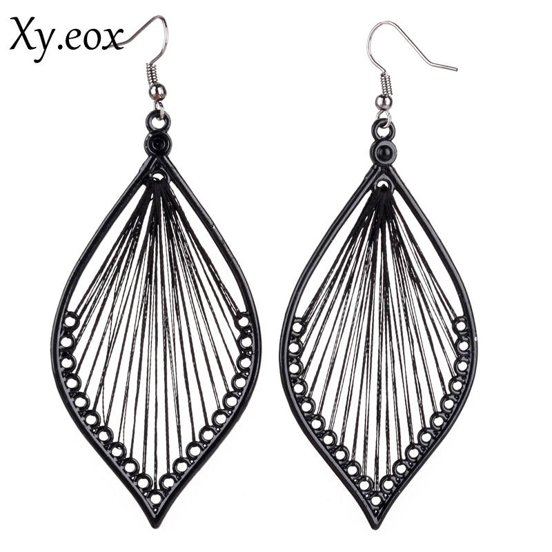 

Fashion Handcraft Charm Black Thread Earrings Leaf Hook Dangle Jewelry