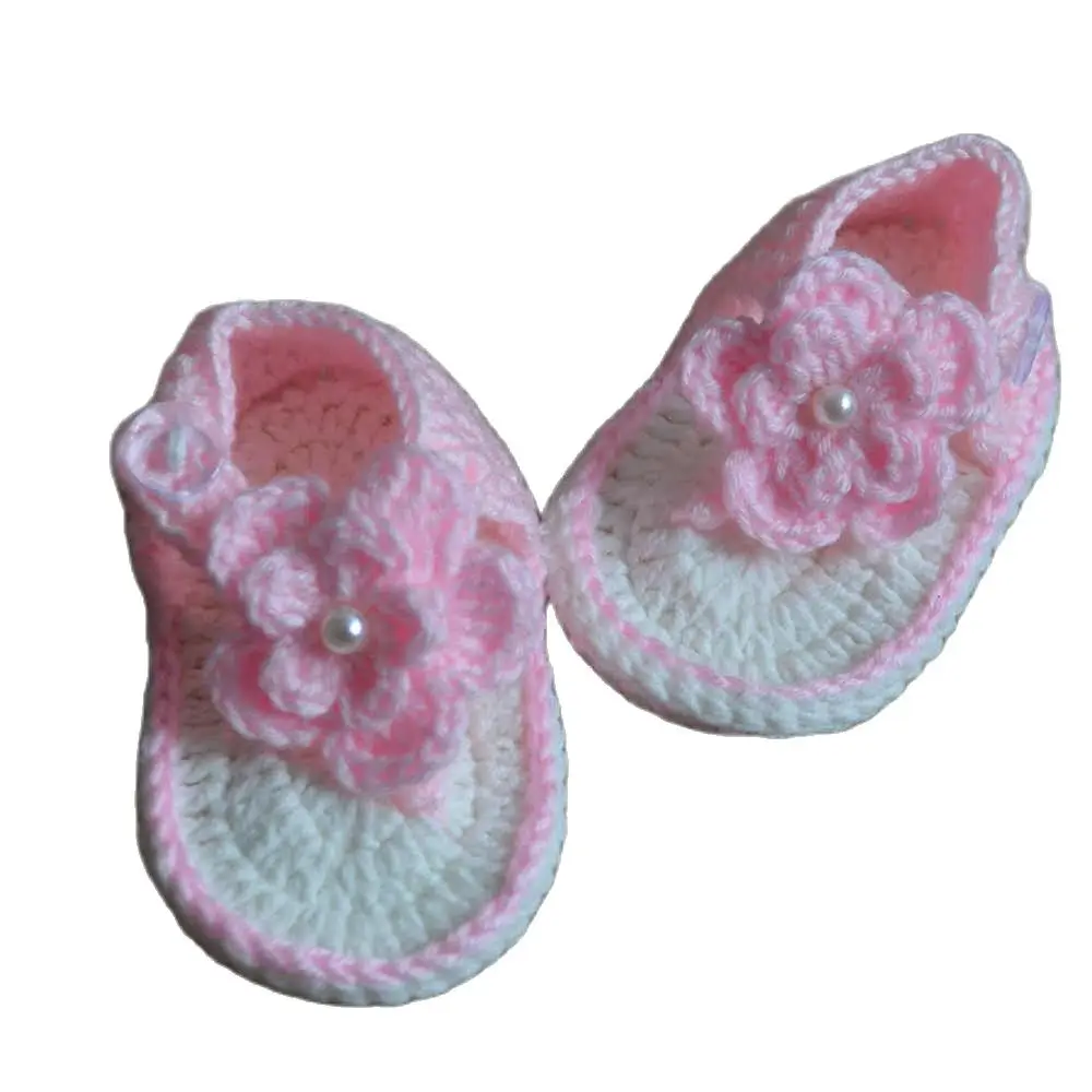 БЕСПЛАТНАЯ ДОСТАВКА Вязаные детские сандалии бирюзового цвета для лета с маленькими цветочками-пушками Размер 9см, 10см, 11см.