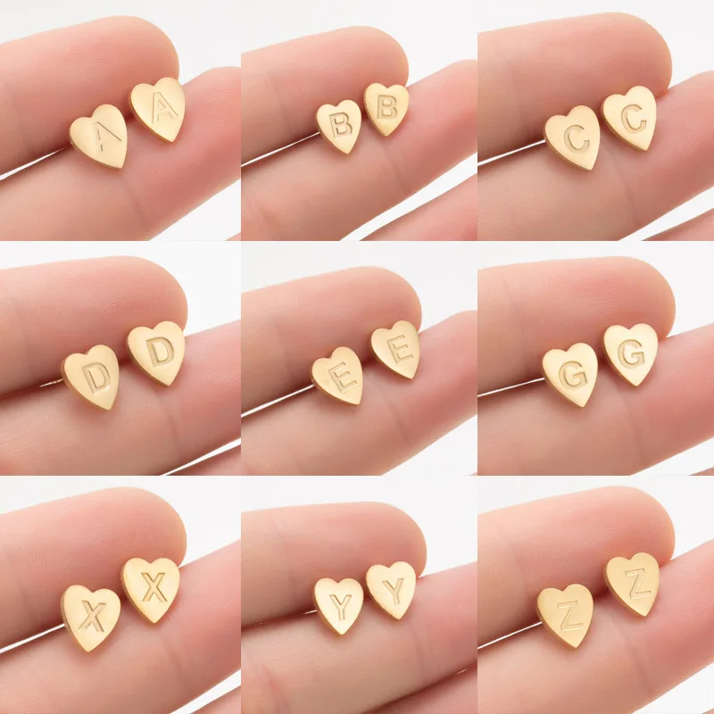 

Small Heart A-Z Initial Earrings Women Stainless Steel 26 Alphabet Letter Stud Earrings for Children Everyday Jewelry Pendientes
