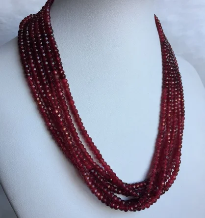 

Faceted 3*4MM 6 Layers Classic Vintage Natural Stone Jewelry Handmade Noble Double Color Red Rubies Bead Strand Necklace