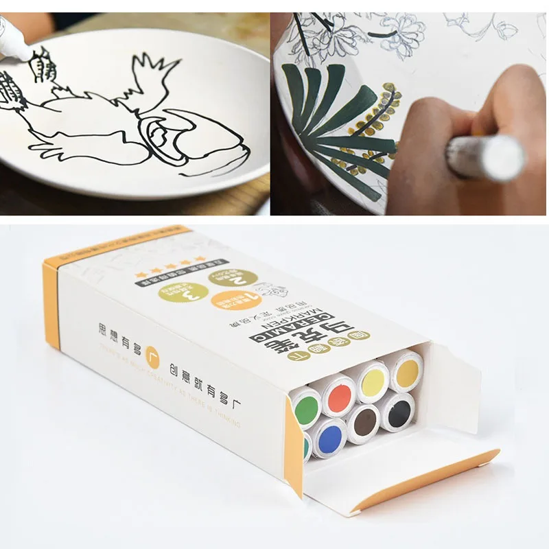 Pottery Tools Underglaze Color Pen Pigment Ceramic Painting Vertical Water Pen Wear-resistant Colorful Eight-color Marker Pen