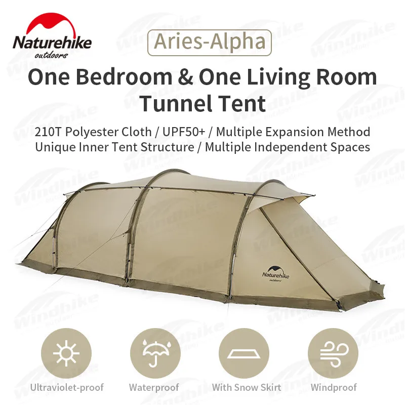 

Naturehike KR Aries-Alpha 4 Seasons Tunnel Tent Camping 4-6 Persons One Bedroom One Living Room Outdoor Pu2000mm Family Party