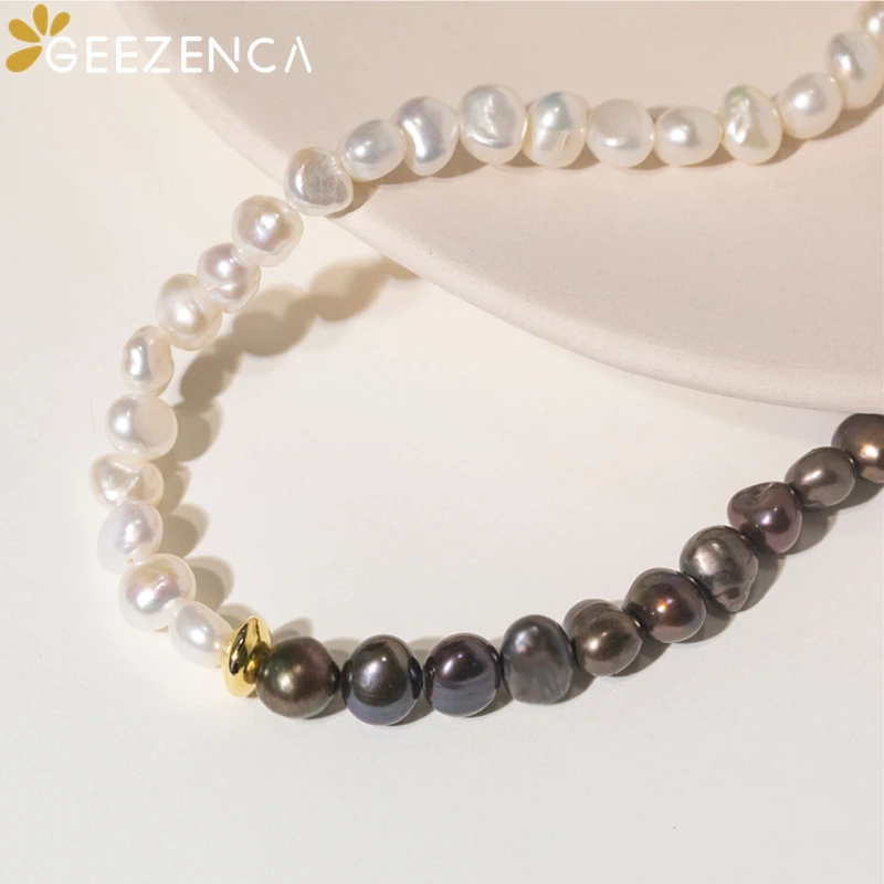 

Чокер GEEZENCA в стиле барокко женский, ожерелье из белого и черного жемчуга с пряжкой из серебра 925 пробы, минималистичное ожерелье во французс...