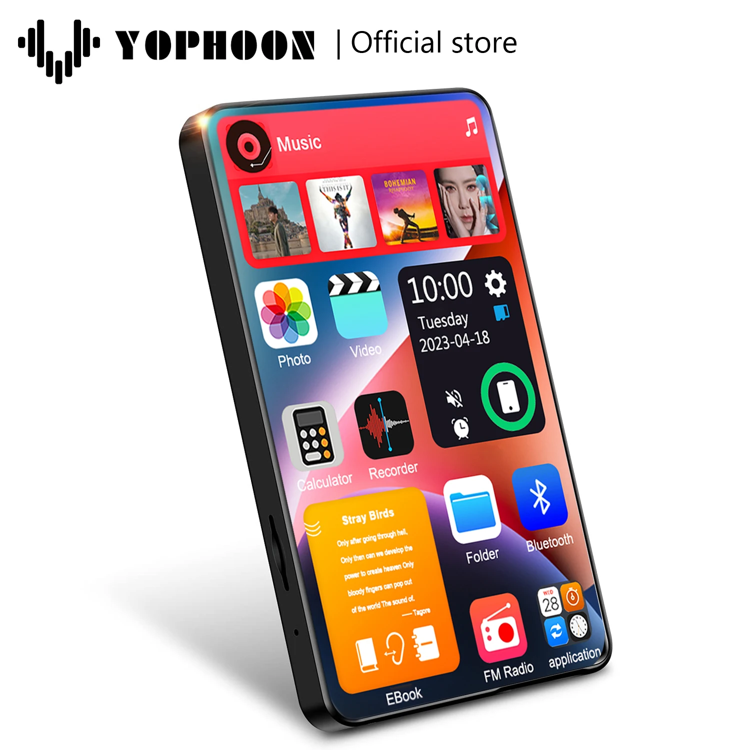 Yophoon 4 Inch X20-New UI MP4 Music Player Touch Screen 16GB BT 5.0 with Speaker 1080P Video Ebook FM MP3 Audio Player 16G-256G