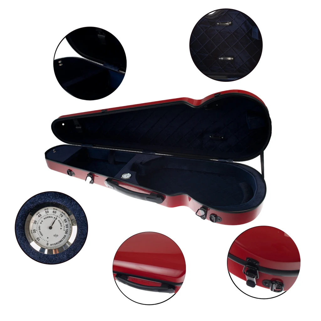 High Quality Glass Fiber Violin Case 4/4 Size Violin Sturdy Waterproof Red Shaped Fiberglass Fiddle Case For Acoustic & Electric enlarge