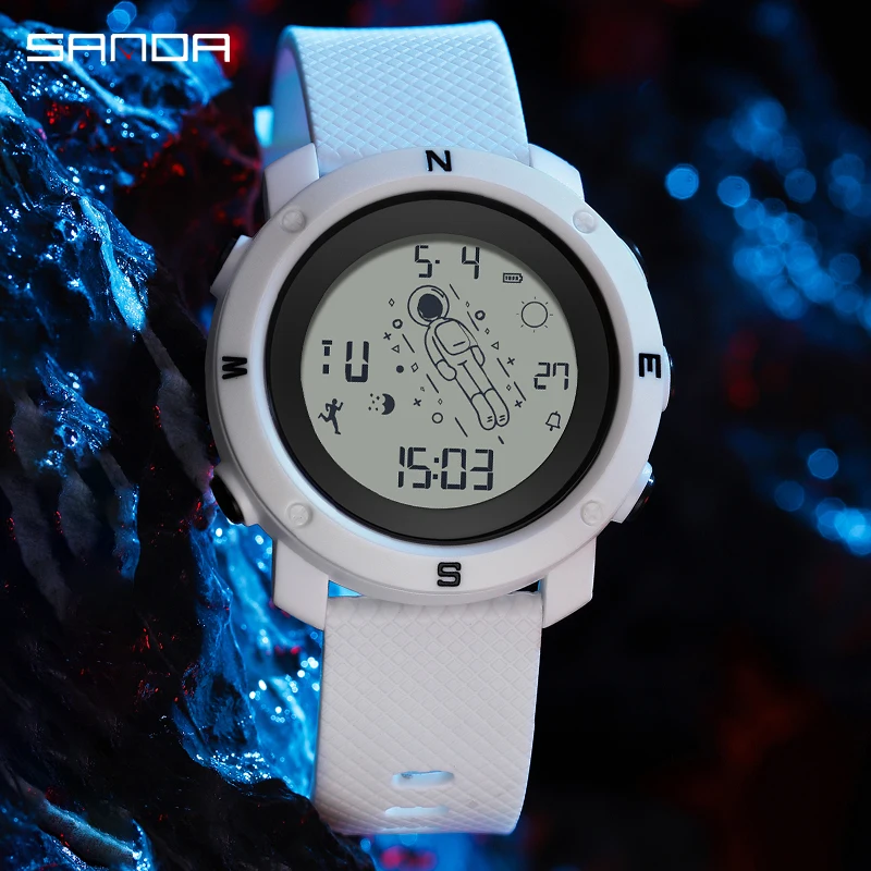 

Часы наручные SANDA мужские/женские светодиодные, модные водонепроницаемые цифровые спортивные, белые