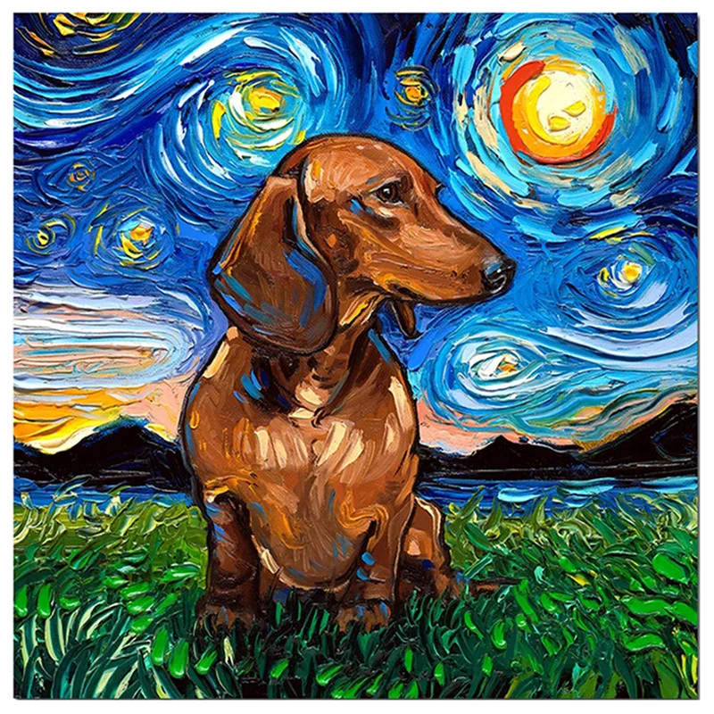 

5D DIY Diamond Painting Dachshund Dog Animal Cross Stitch Full Round Embroidery Diamond Mosaic Van Gogh Starry Night Home Decor