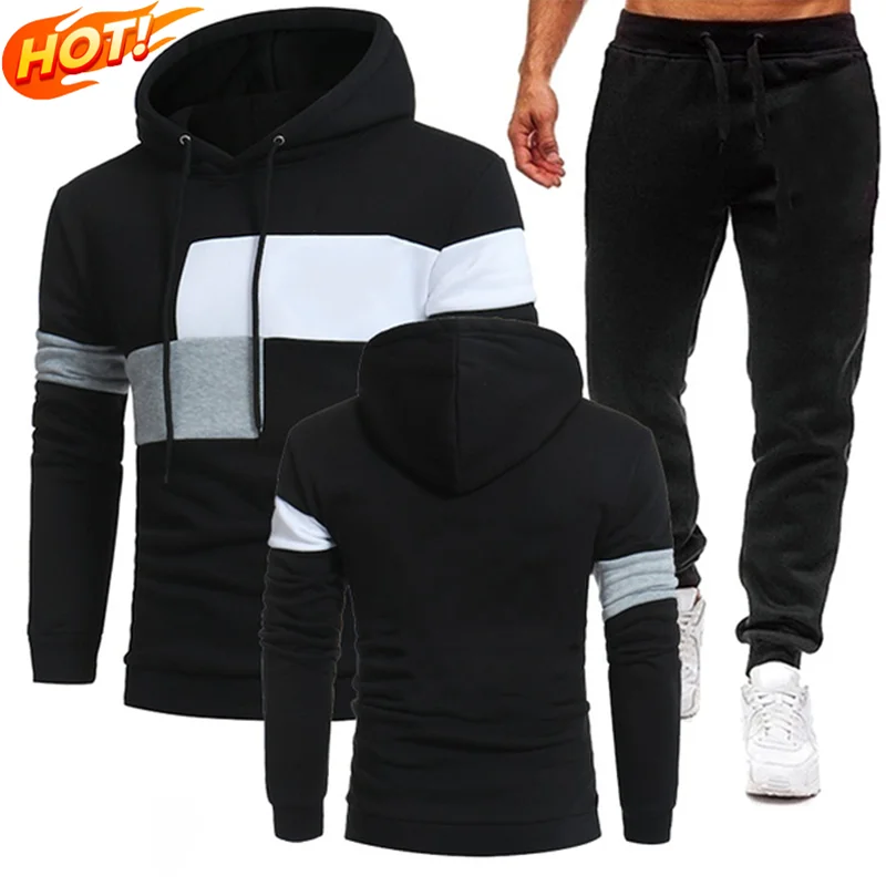 Men's Trend Fashion Spring and Autumn Fitness Sportswear Men's Sweatshirt Jogging Sweatpants Set Men's 2-piece Hoodie + Pants Se