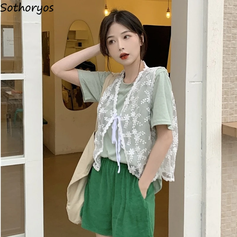 

Sets Women Chic Outfits Summer Clothing Outwear Solid Lovely Simple Students Elegant New Arrival Loose Female Ins Hot Sale Cozy