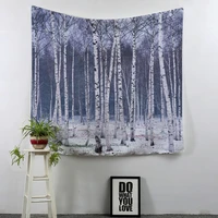 forest photo tapestry wall hanging white tree trunks spring landscape view wall cloth tapestries home bedroom wall decor fabric
