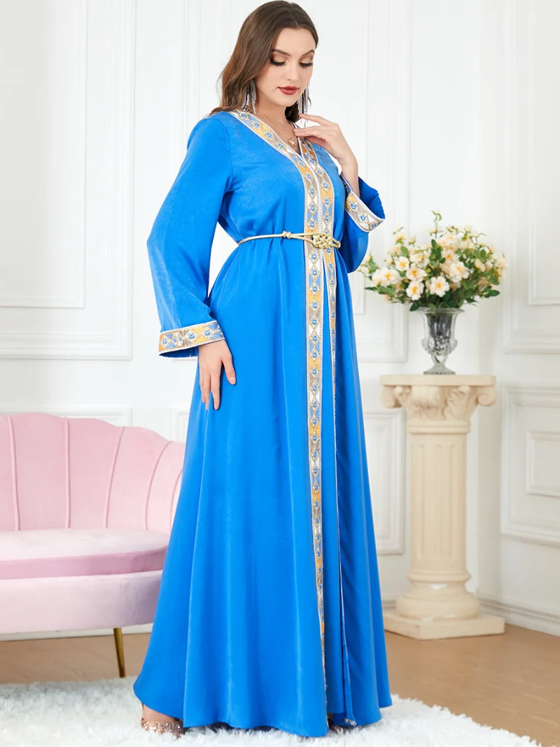 Morocco Party Dress Muslim Women Abaya Embroidery Split Kaftan Turkey Arab Long Robe Vestidos Dubai 2 Piece Set Maxi Dresses