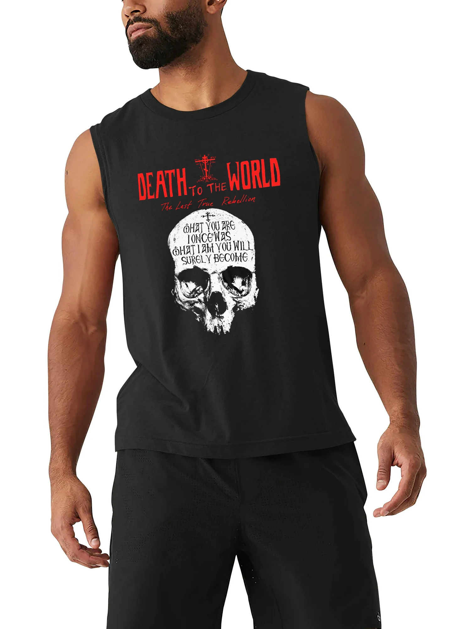 Мужская футболка без рукавов с надписью на русском православном черепе из 100%