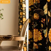 cotton and linen blend printing stitching semi blackout curtains for living room bedroom dining room partition curtain
