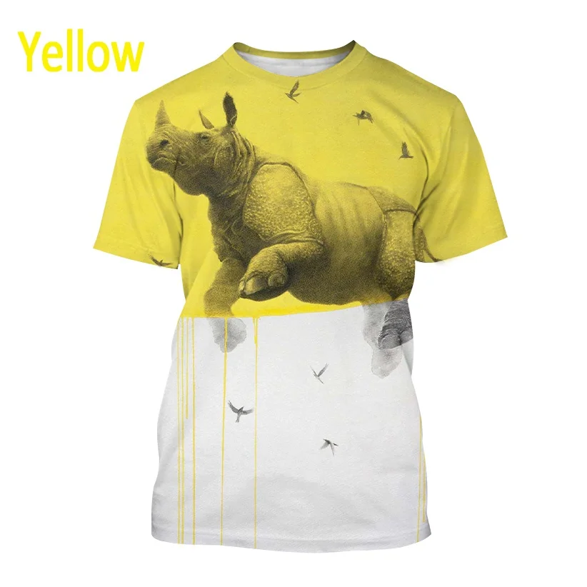 

2022 Summer Animal Print T-shirt New African Rhino Short-sleeved T Shirt Harajuku Hip-hop Casual Fashion Top