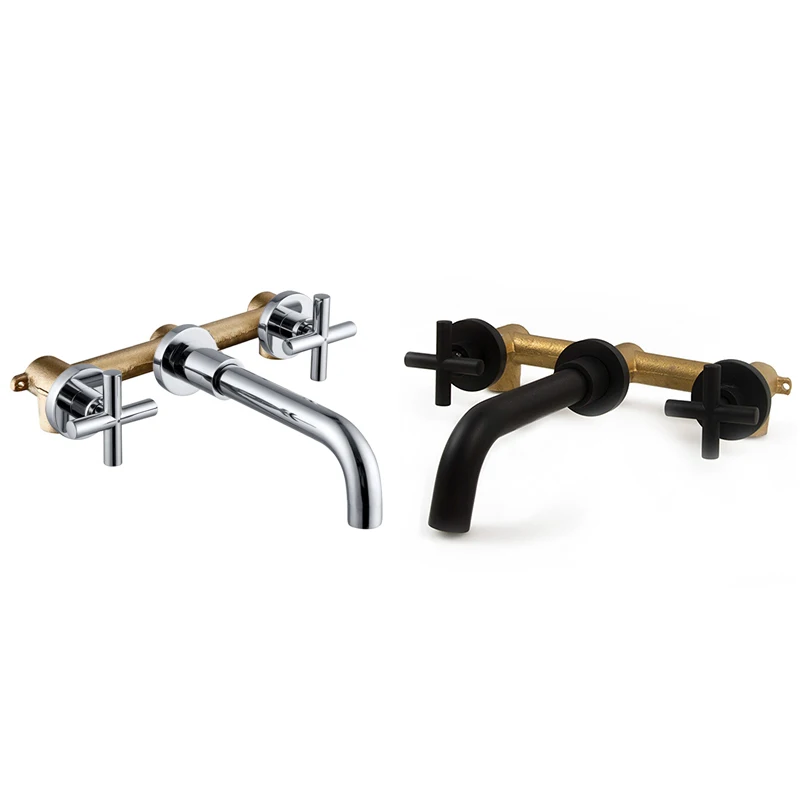 

Brass Double Handle Wall Mounted Bathroom Sink Mixer Hot & Cold Basin Chrome Tap Wall Mounted Faucet