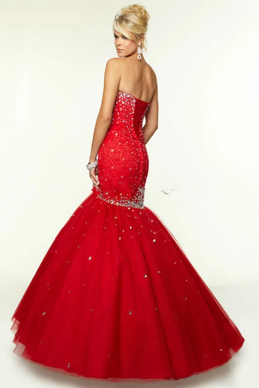 

Red Mermaid Prom Dresses with Beading Sexy sweetheart Evening Formal Gowns vestidos para festa lace crystals free shipping
