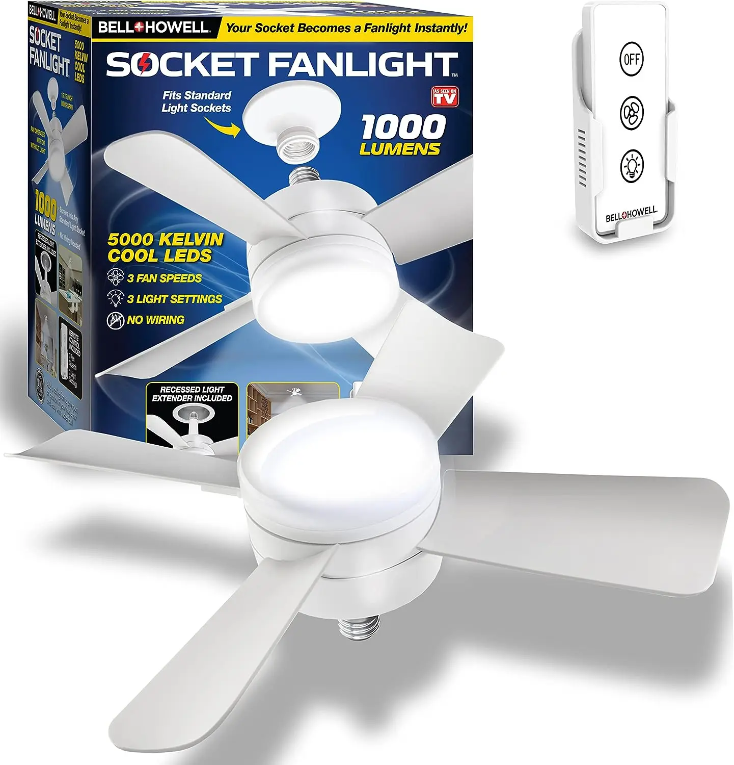

Fan Cool Light E26/E27 Base, Cordless/Wireless with 15.75\u201D Fan and 1,000 Lumen/5,000 Kelvin LED Bulb/Ceiling Fan Replacemen
