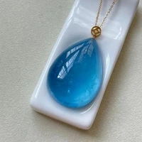 Natural Blue Aquamarine Water Drop Pendant Brazil Women Men Fashion 37*26.8mm Jewelry 18K Gold Necklace AAAAAA