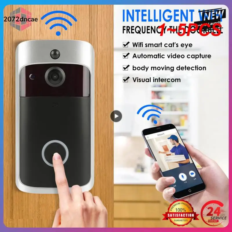 

Умный беспроводной дверной звонок с Wi-Fi, 1 ~ 5 шт., видеокамера, домофон, дверной звонок, умный глаз кошки, видеодомофон