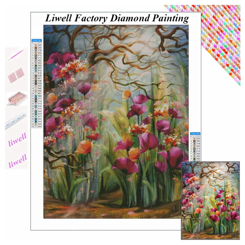 Diy Full Square 5d Diamond Painting Landscape Flower And Trees Mosaic Cross Stitch Picture Manual Gift For Room Decor