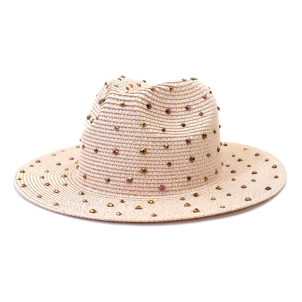 

Men's British Round Nail Jazz Hat Outdoor Travel in Spring and Summer Seaside Sunscreen Wide Brimmed Straw Hat Sun Protection