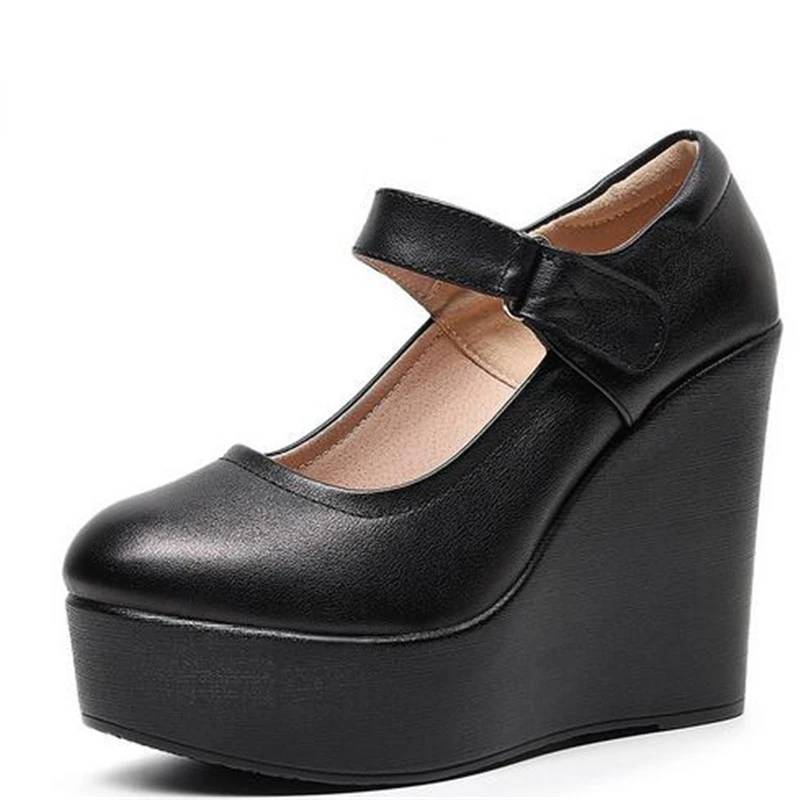 

2022 New Genuine Leather Thick Sole Platform Shoes Wedges Increase Shoes Wedges Pumps Small Plus Size High Heels 6 / 8 / 11.5 CM