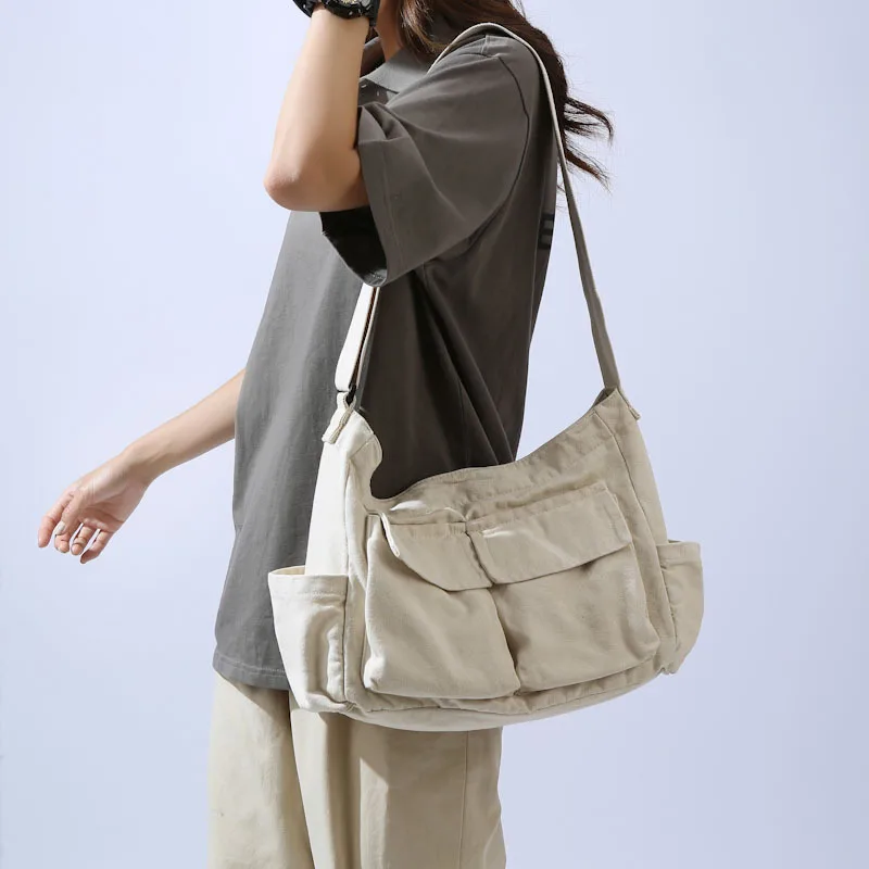 CGCBAG Lage Capacity Canvas Crossbody Bag For Women 2023 Fashion Multiple Pockets Shopper Shoulder Bag Simple Female Tote Bag