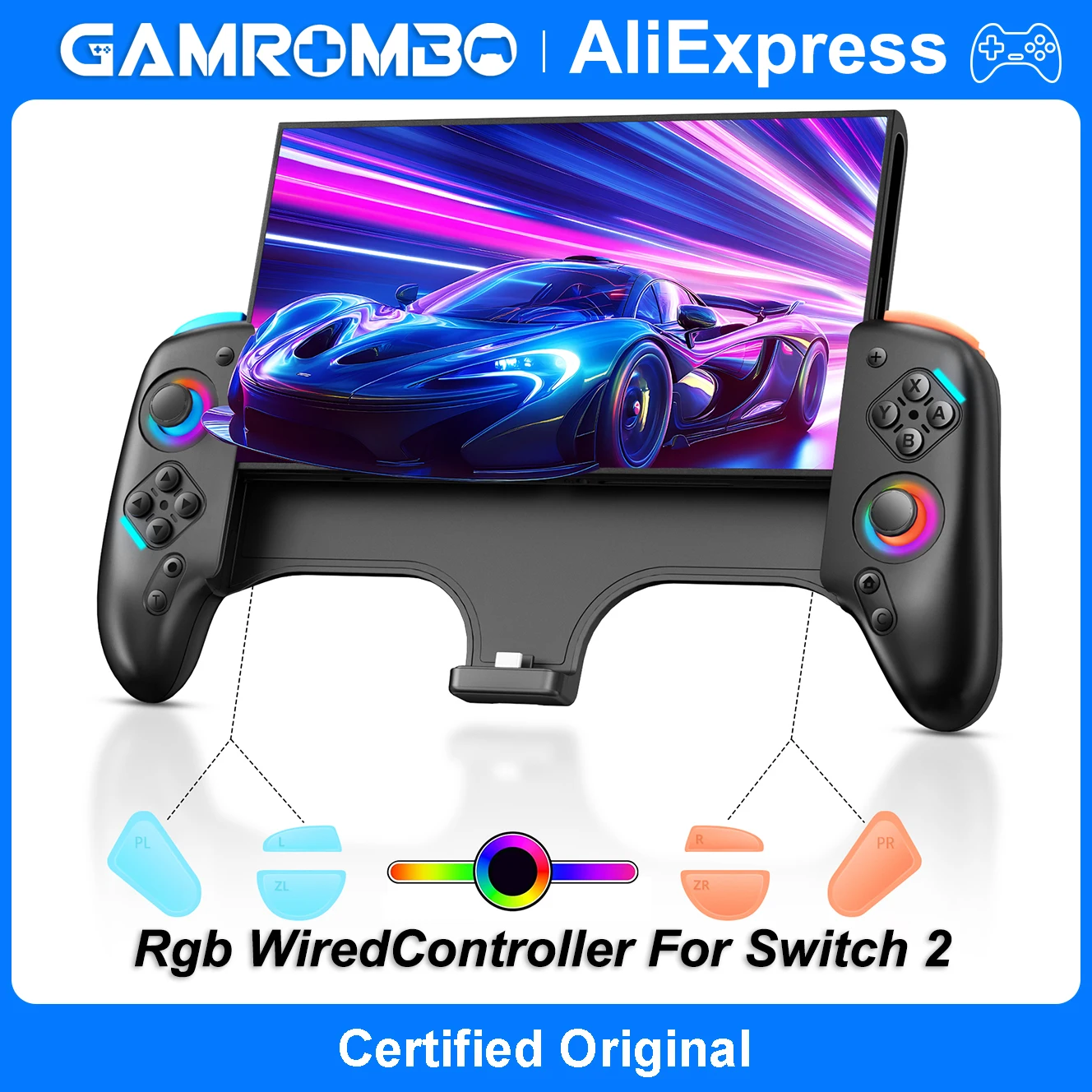 Фото Для контроллера Nintendo Switch 2 с RGB-подсветкой, 9-осевым гироскопом, джойстиком, функцией Dual Shock, программируемым турбо-режимом и игровым падом №1