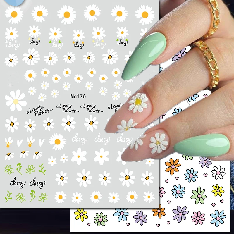 

Nail Art Decals White Florets Daisy Petals Flowers Back Glue Nail Stickers Decoration For Nail Tips Beauty