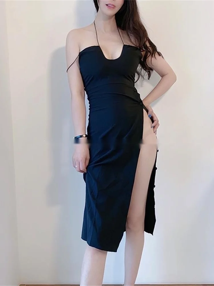 

Женское длинное платье на бретелях, с высокой талией и открытой спиной