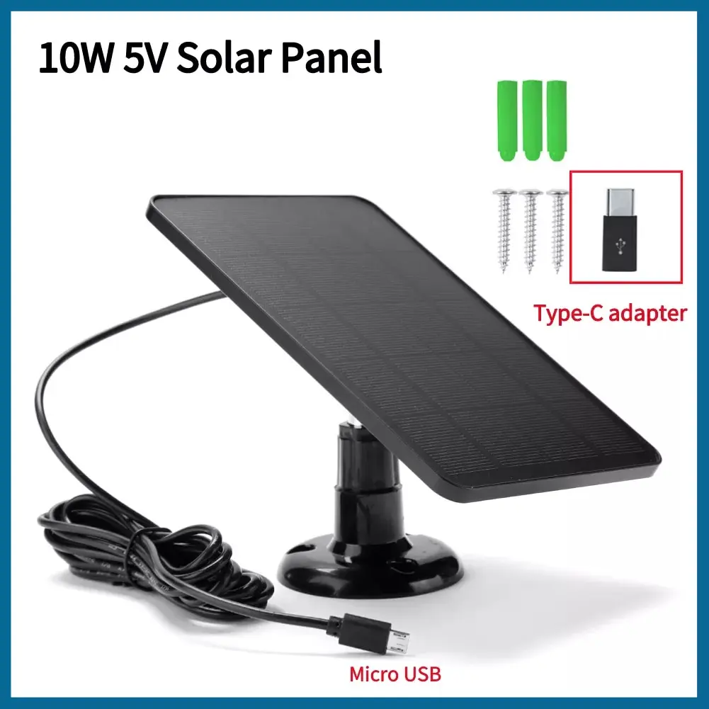 

Зарядное устройство для солнечных батарей 10 Вт, 5 В, Micro USB + Type-C, 2 в 1, портативные зарядные солнечные панели для камеры безопасности/маленькой бытовой детской системы