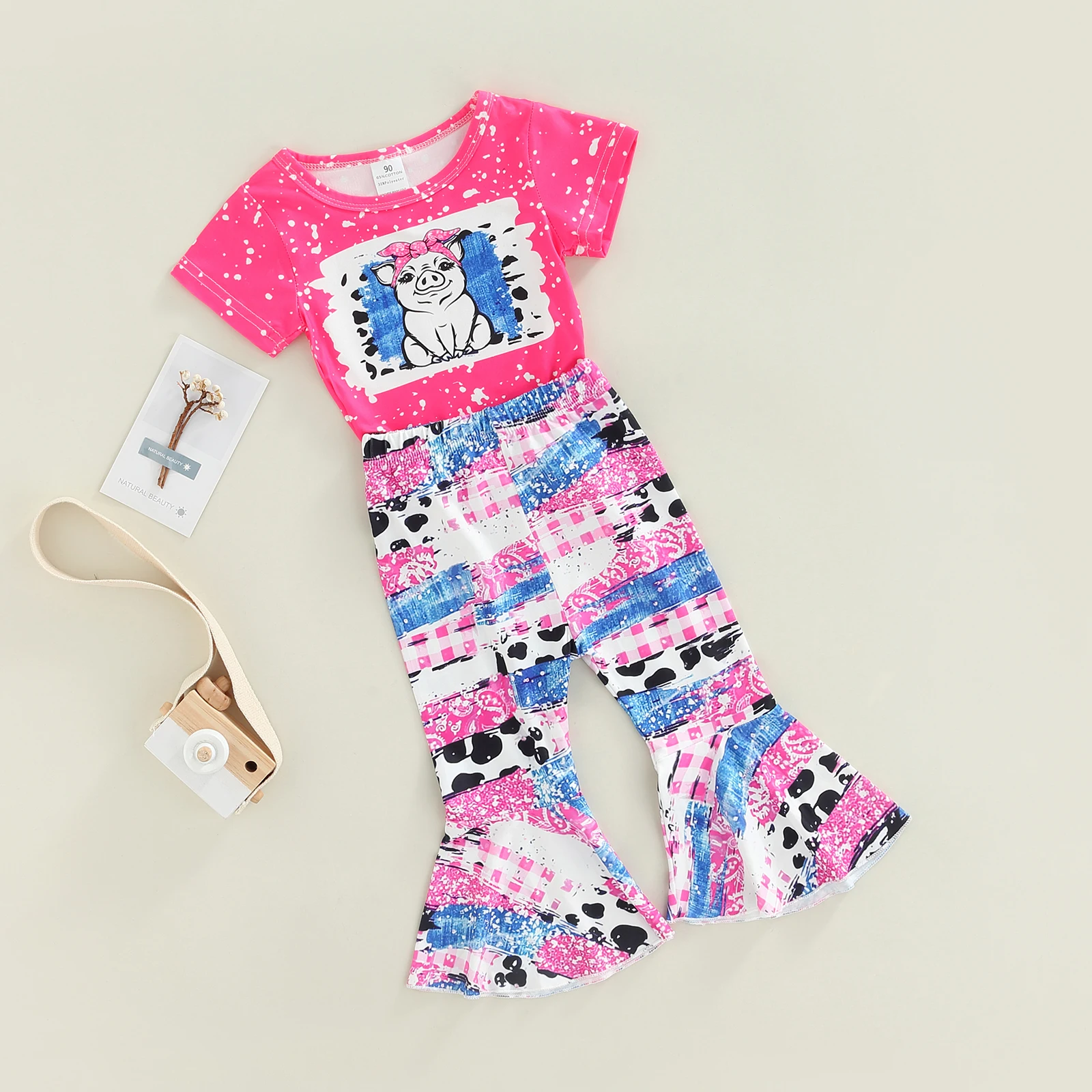 

Toddler Baby Kid Girls Clothes Set Animal Print T-shirts Flare Pants Outfits Summer Children Costumes D01