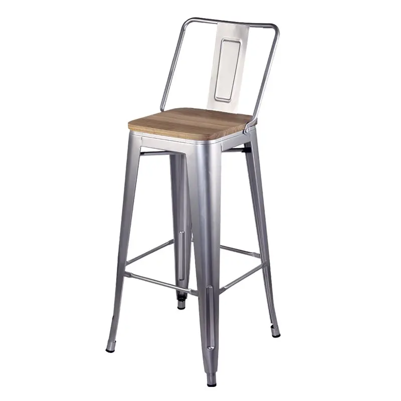 

Group 30 Inch Middle Back Metal Stool with Light Wood , Silver