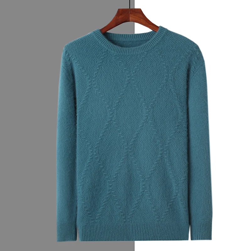 Осенне-зимний мужской 100% норковый кашемир толстый пуловер с круглым вырезом